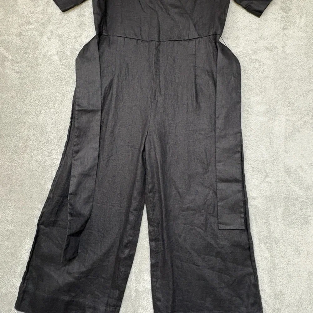 Everlane Jumpsuit Womens 00 Black The Wrap Wide Leg Cropped Belted New